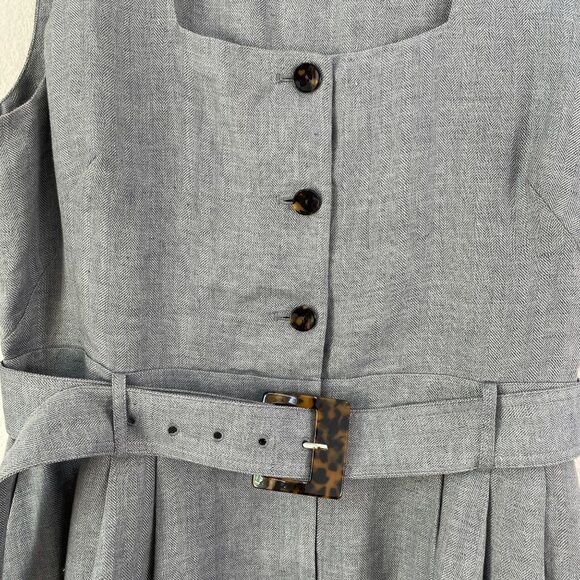 Lafayette 148 New York Womens XL Gray 100% Linen Sleeveless Belted Midi Dress - Picture 4 of 14